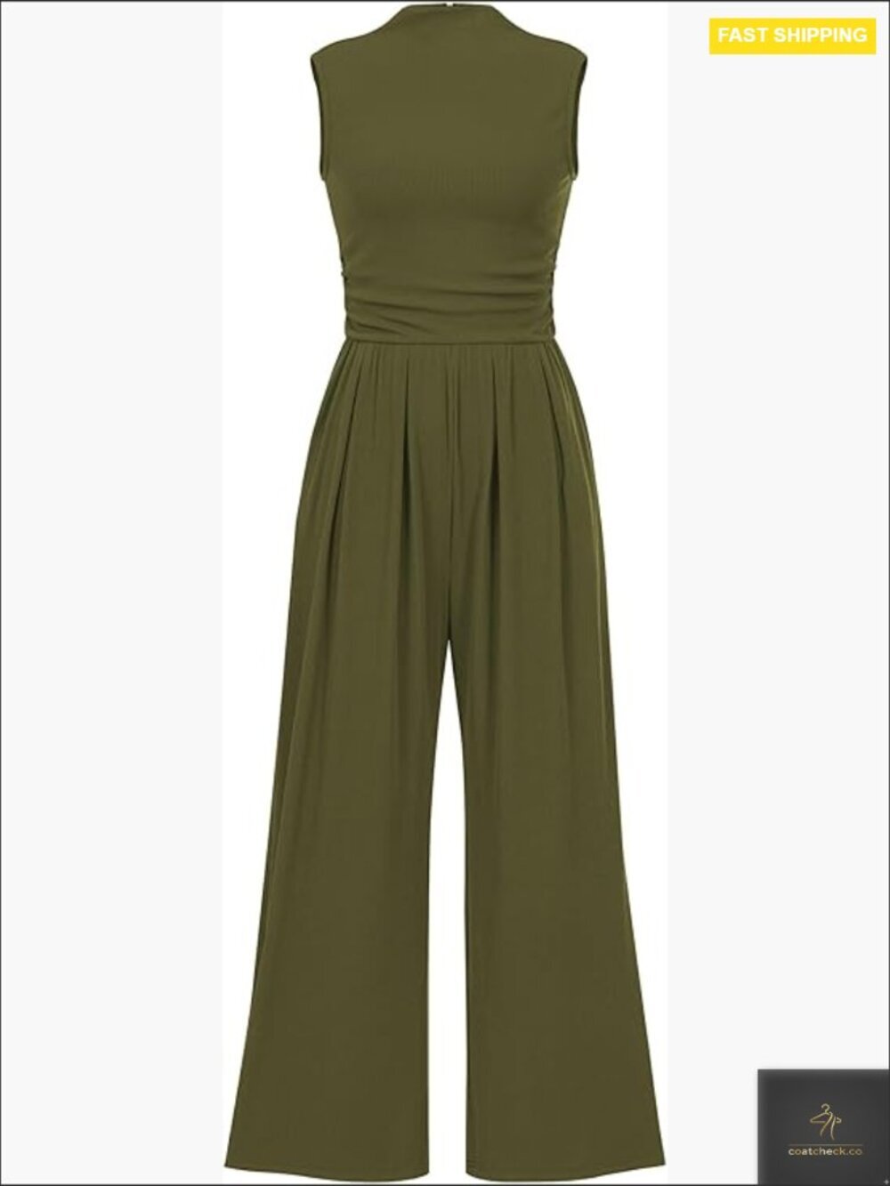 Sleeveless Mock Neck Wide Leg Jumpsuit with Pockets Chic Casual Elegant